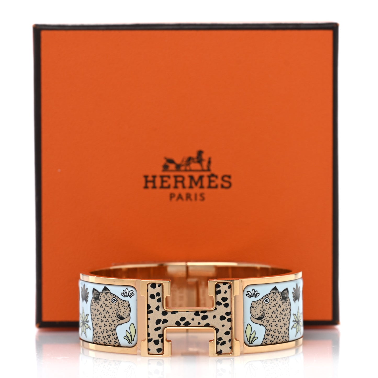 Enamel Printed Leopards Wide Clic Clac H Bracelet PM Songe Pastel