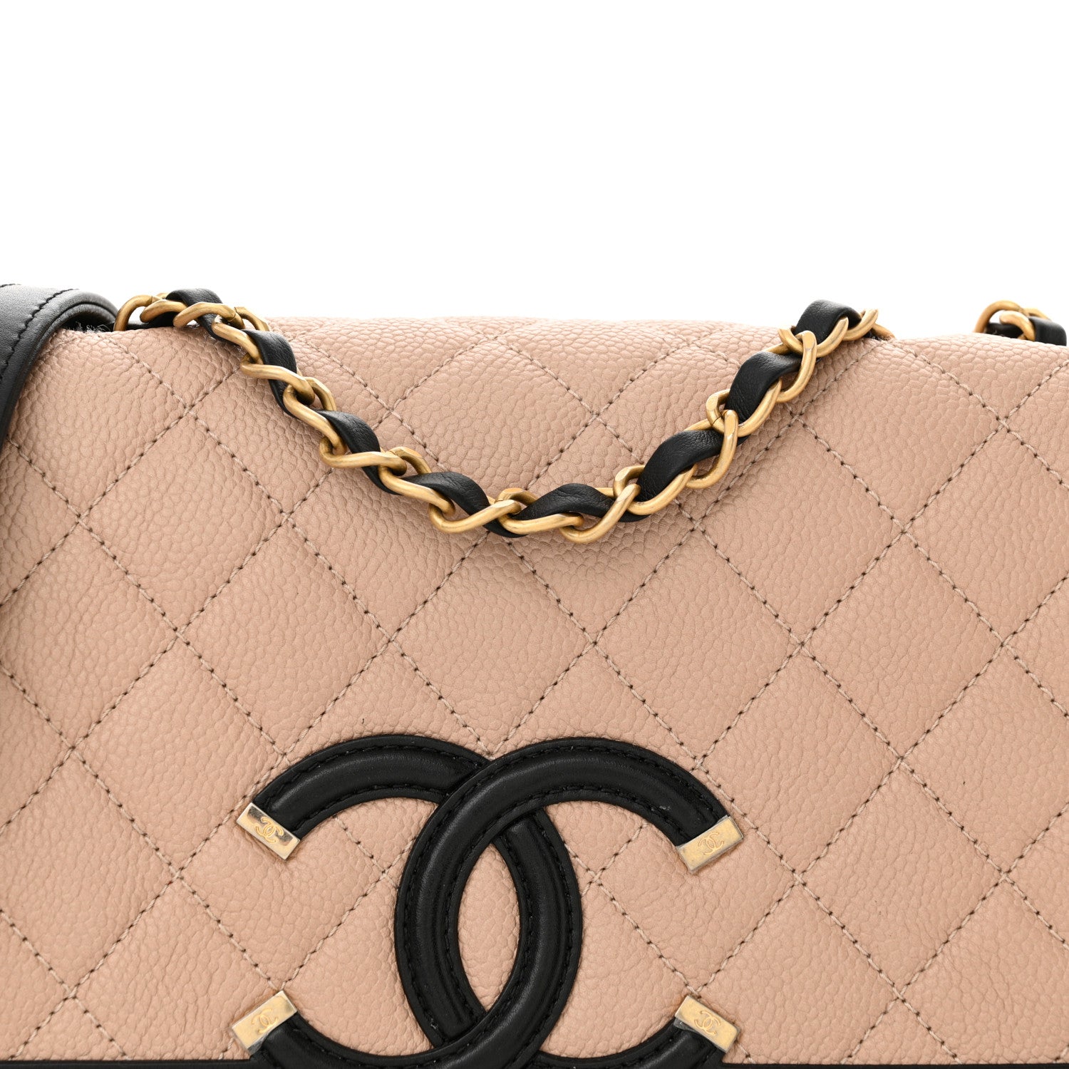 Chanel Caviar Quilted Medium CC Filigree Flap Beige Black 8 of 12