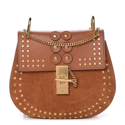 Chloe Suede Smooth Calfskin Studded Drew Shoulder Bag Caramel 1 of 14