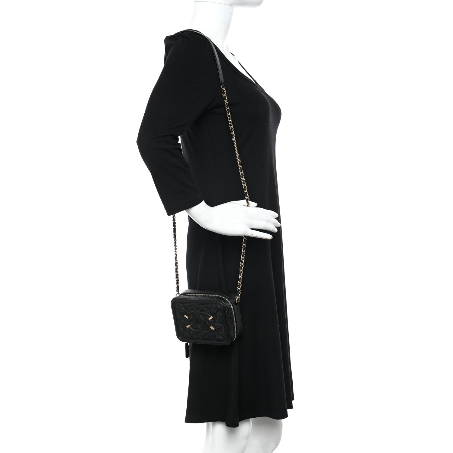 Chanel Caviar Quilted CC Filigree Vanity Clutch With Chain Black 2 of 10