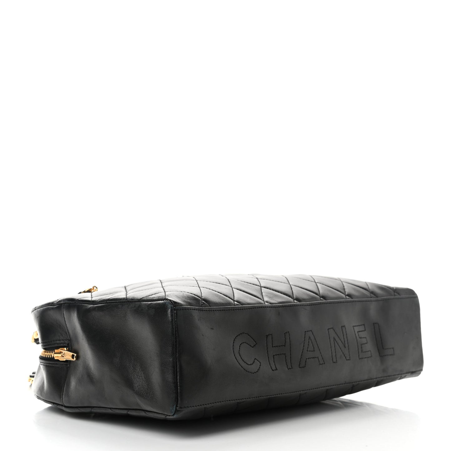 Lambskin Quilted Logo Bowling Bag Black