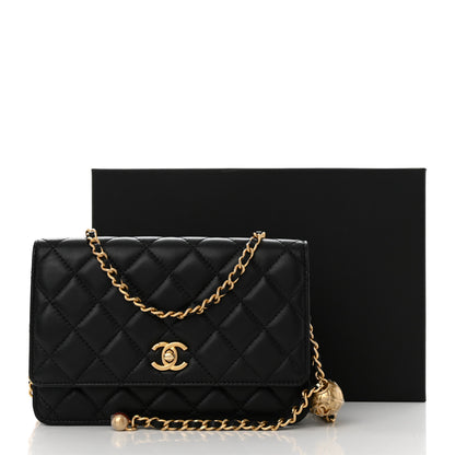 Chanel Lambskin Quilted CC Pearl Crush Wallet on Chain WOC Black 11 of 11
