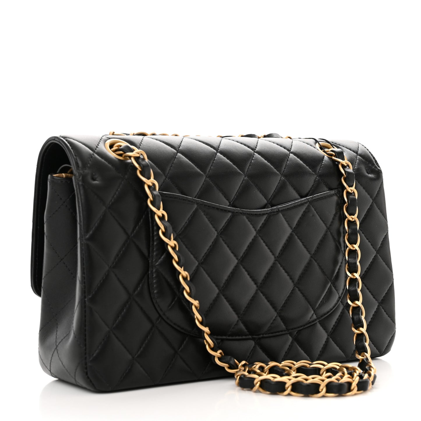 Lambskin Quilted Medium Rue Cambon Charms Double Flap Black