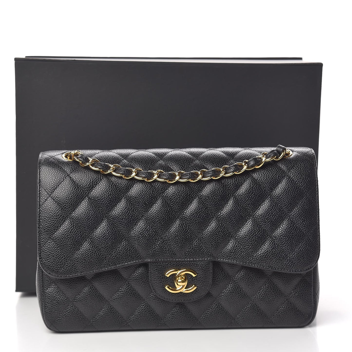 Caviar Quilted Jumbo Double Flap Black