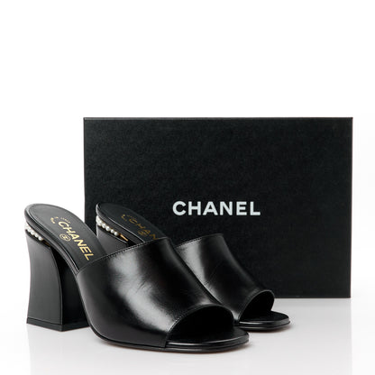 Chanel Shiny Goatskin Pearl Mule 39.5 Black 9 of 9