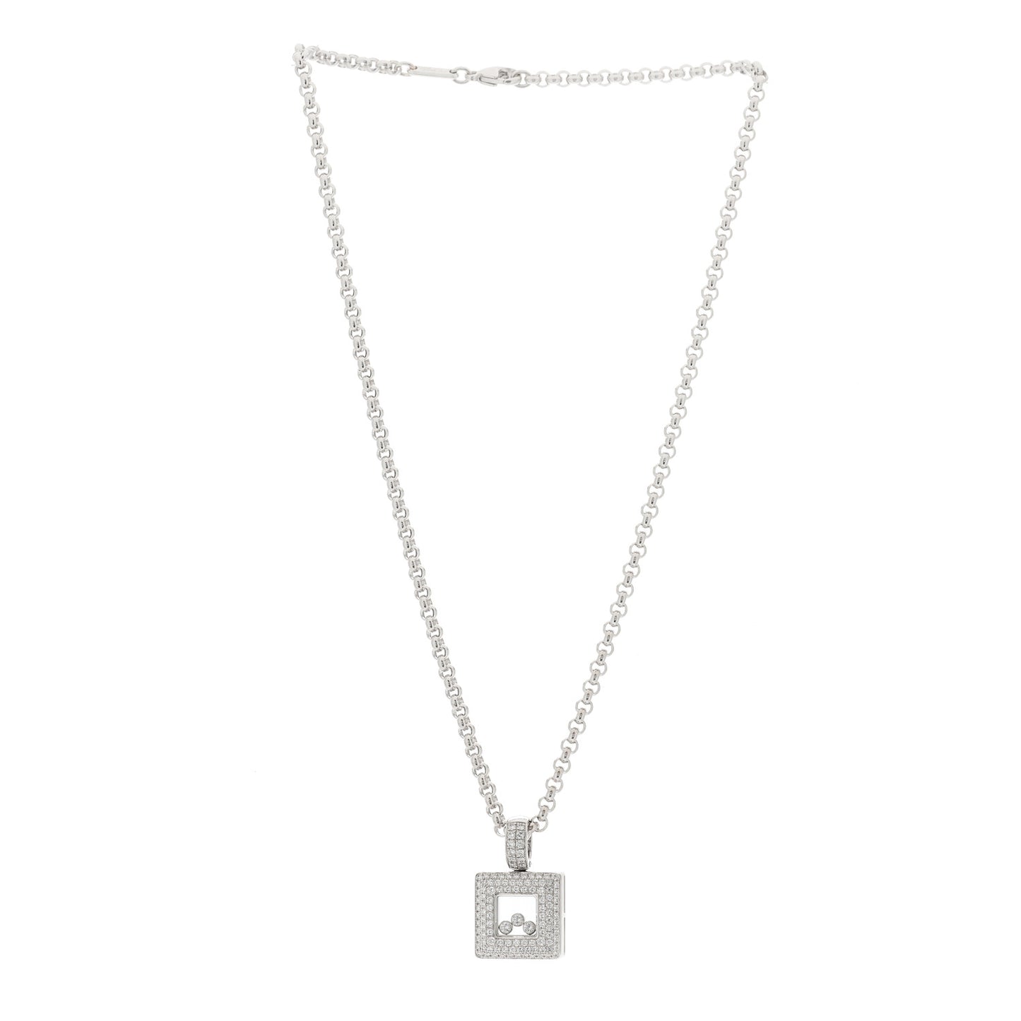 18K White Gold Happy Diamonds Pave Square Pendant Necklace