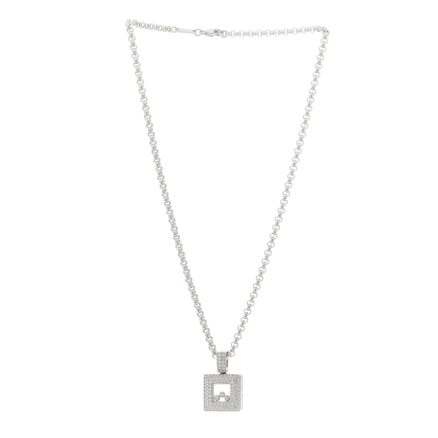 Chopard 18K White Gold Happy Diamonds Pave Square Pendant Necklace 2 of 6