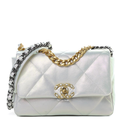 Chanel Iridescent Calfskin Quilted Medium Chanel 19 Flap White 1 of 10
