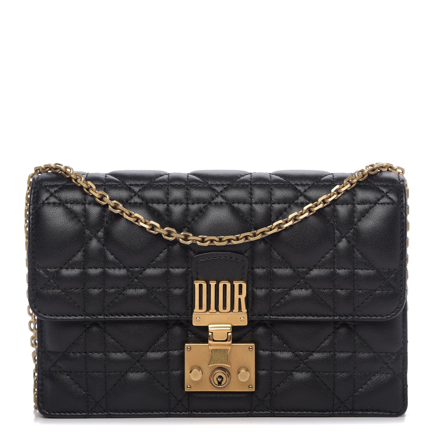 Christian Dior Lambskin Cannage Dioraddict Wallet on Chain Clutch Black 1 of 10