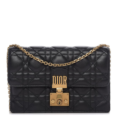 Christian Dior Lambskin Cannage Dioraddict Wallet on Chain Clutch Black 1 of 10