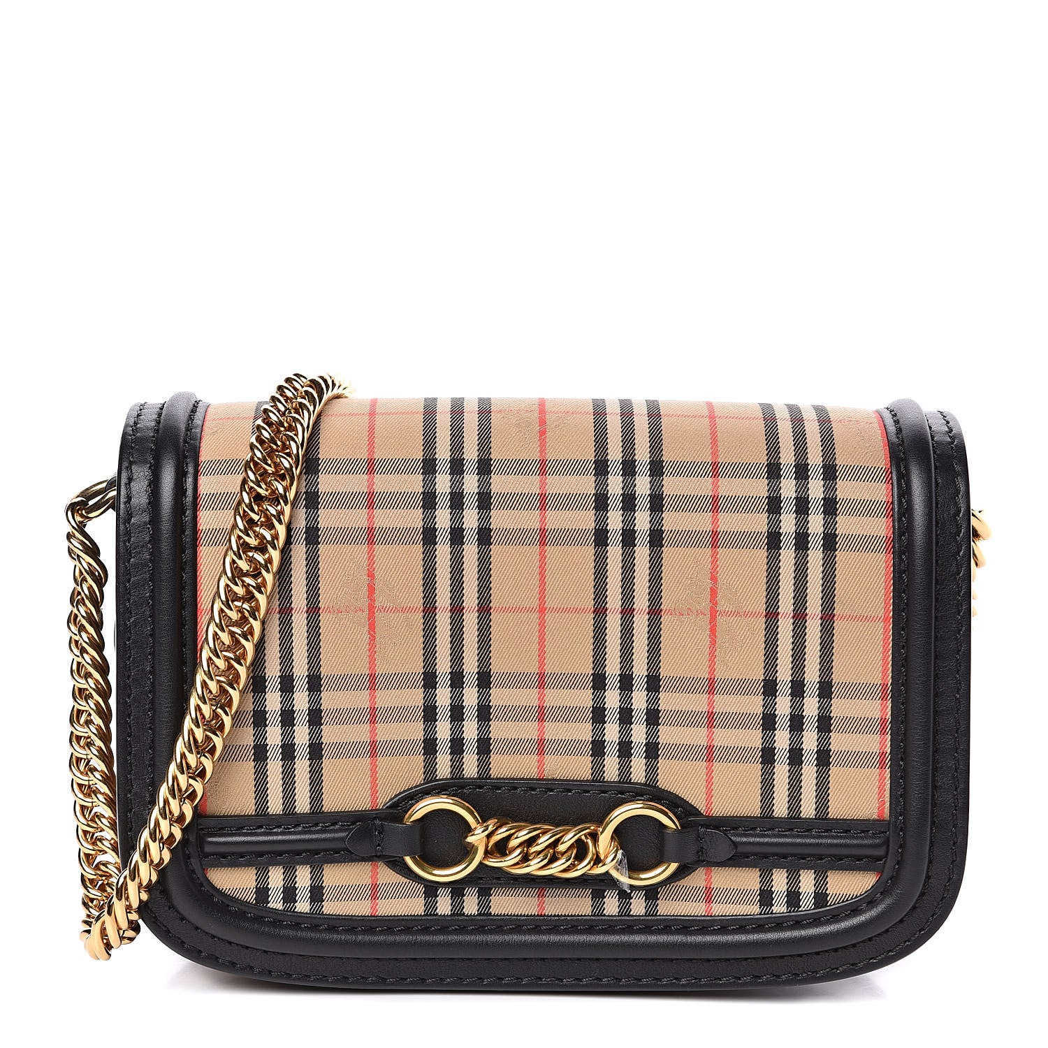 Burberry Smooth Calfskin 1983 Knight Check Link Shoulder Bag Black 1 of 11