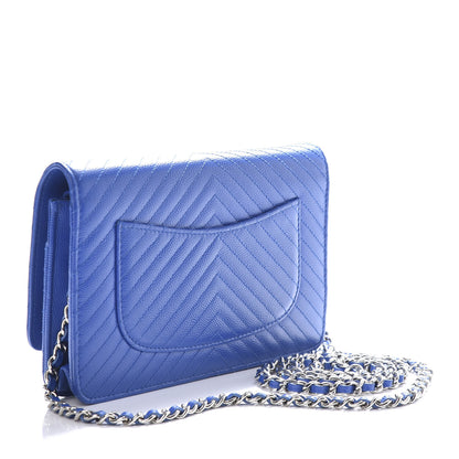 Chanel Caviar Chevron Quilted Wallet On Chain WOC Bright Blue 3 of 10