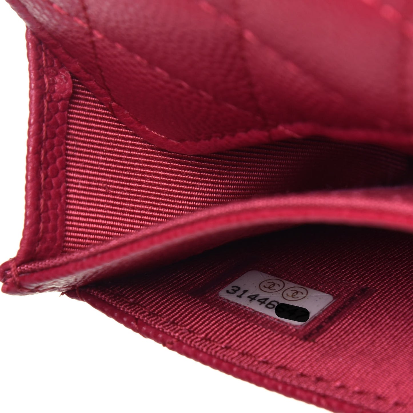 Caviar Quilted Flap Card Holder Wallet Dark Pink