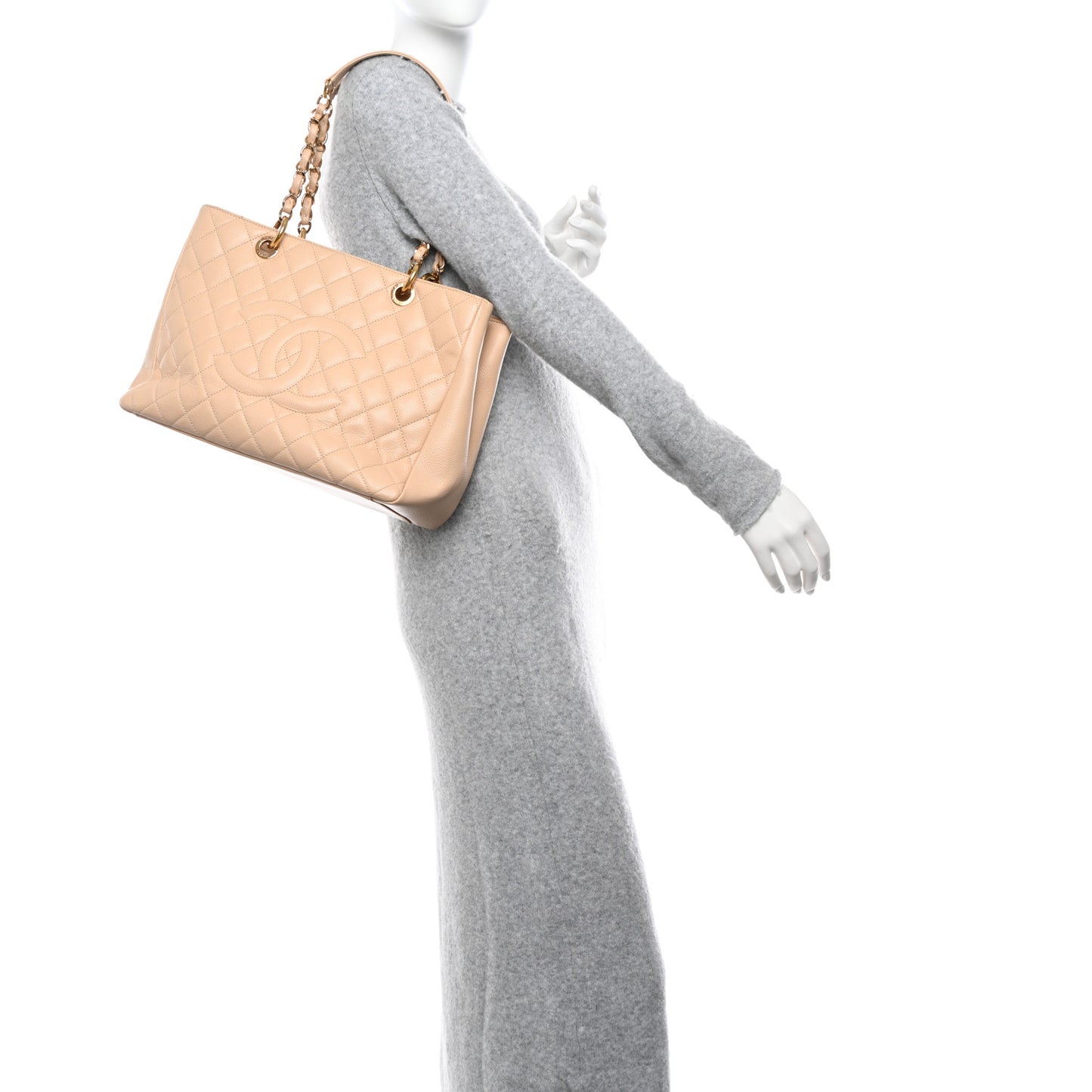 Caviar Quilted Grand Shopping Tote GST Beige Clair