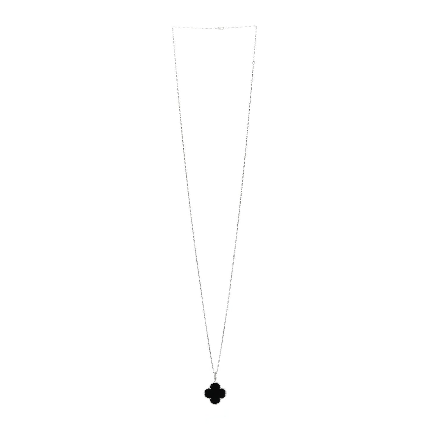 18K White Gold Black Onyx Magic Alhambra Pendant Necklace