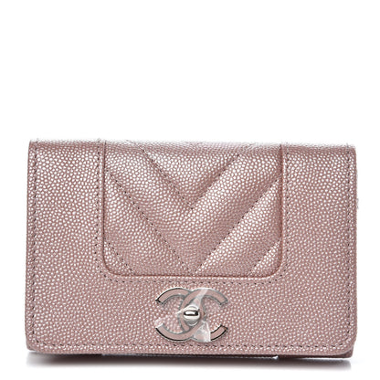 Chanel Metallic Caviar Chevron Quilted Vintage Mademoiselle Card Holder Pink 1 of 9