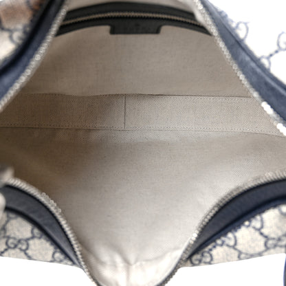 Gucci GG Supreme Monogram Textured Calfskin Web Large Attache Shoulder Bag Beige Blue 4 of 11