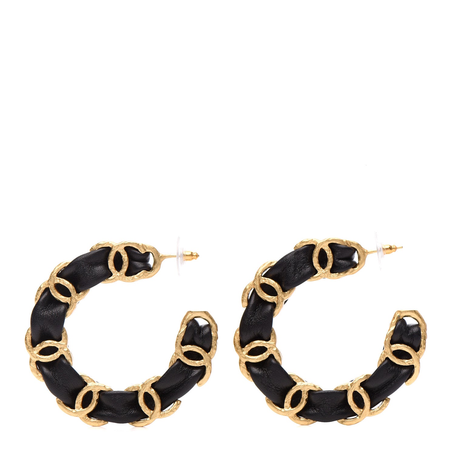 Chanel Lambskin CC Chain Hoop Earrings Gold Black 1 of 4