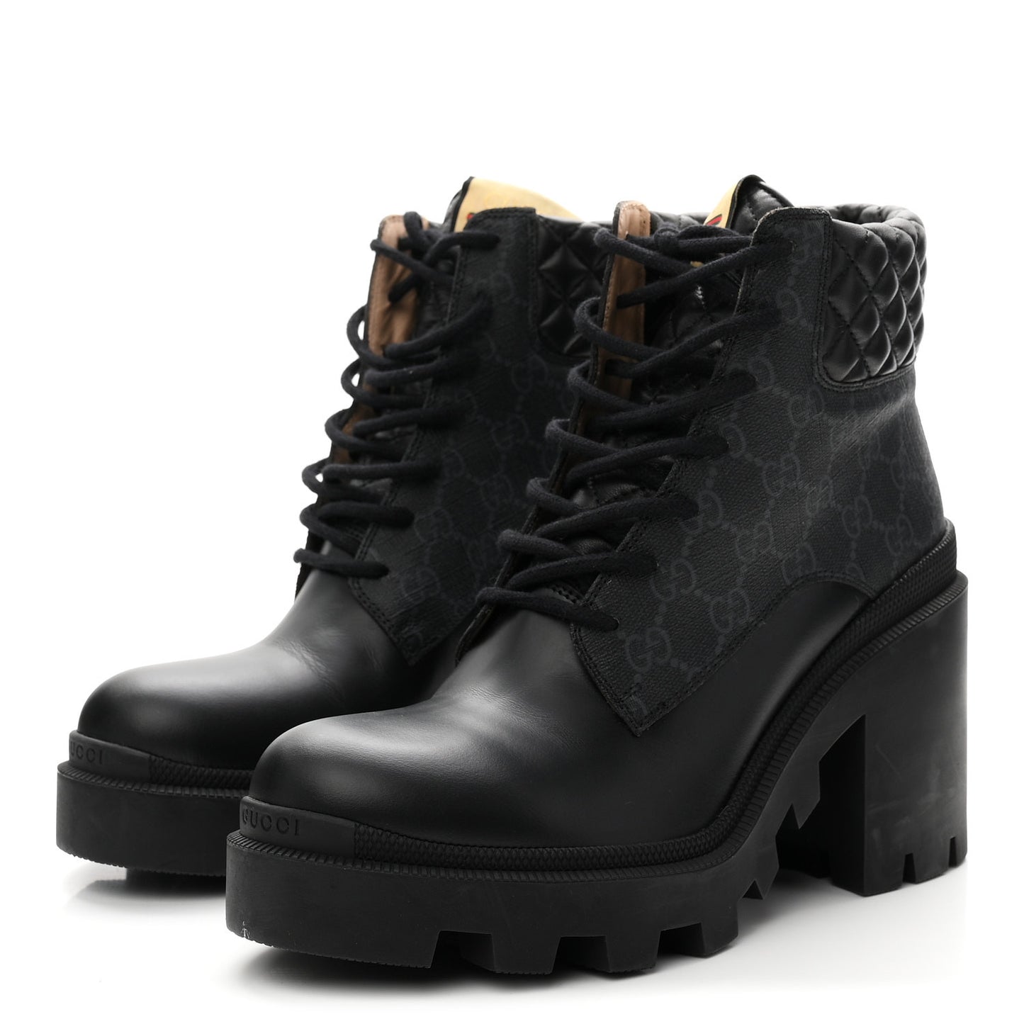 Apollo Calfskin GG Supreme Nappa Samoa Quilted Lace Up Ankle Boots 41 Black