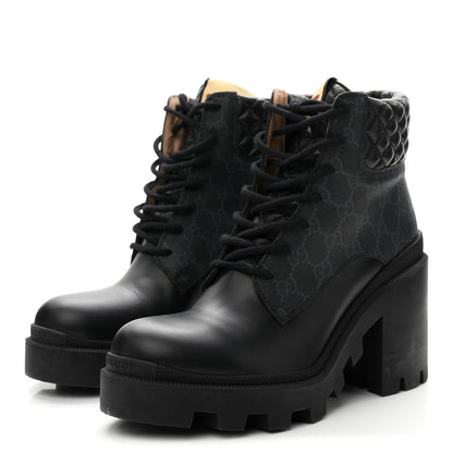 Gucci Apollo Calfskin GG Supreme Nappa Samoa Quilted Lace Up Ankle Boots 41 Black 4 of 10