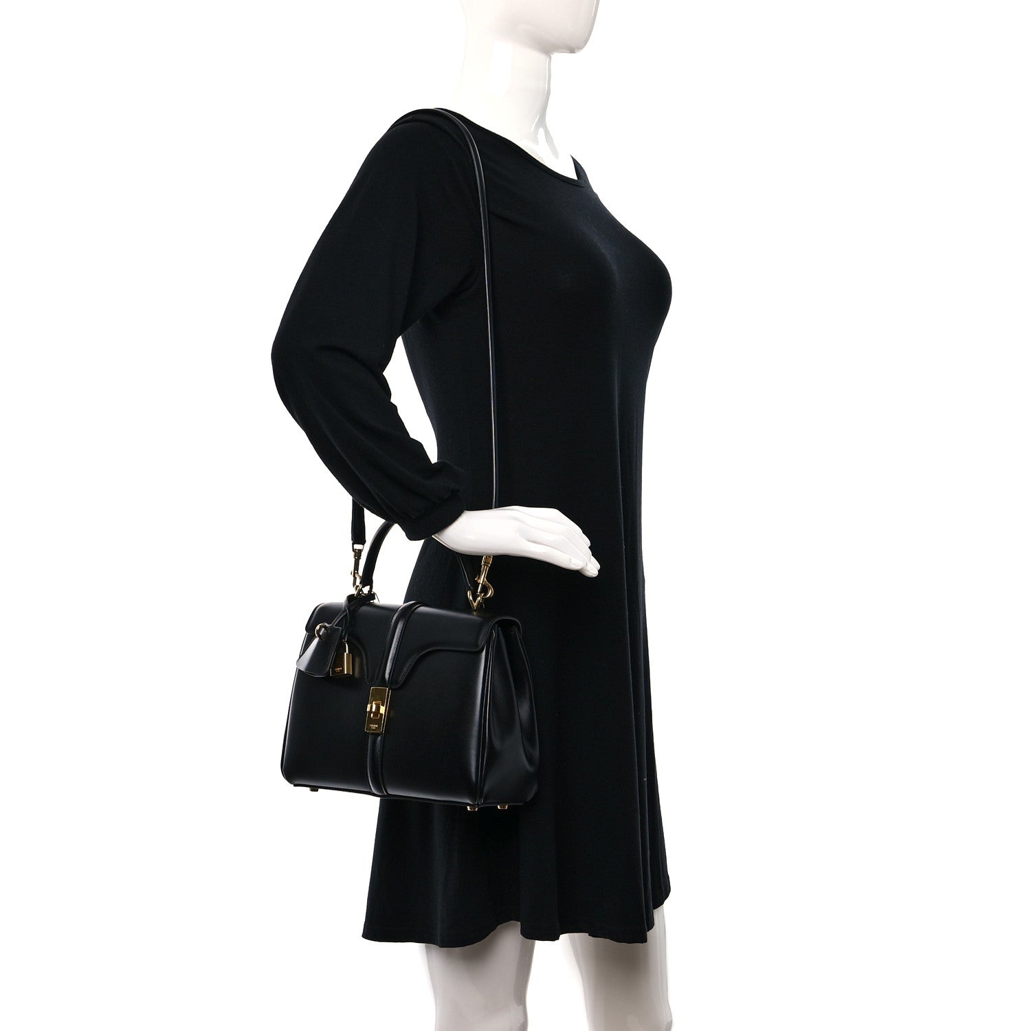 Celine Satinated Calfskin Small 16 Top Handle Bag Black 2 of 10