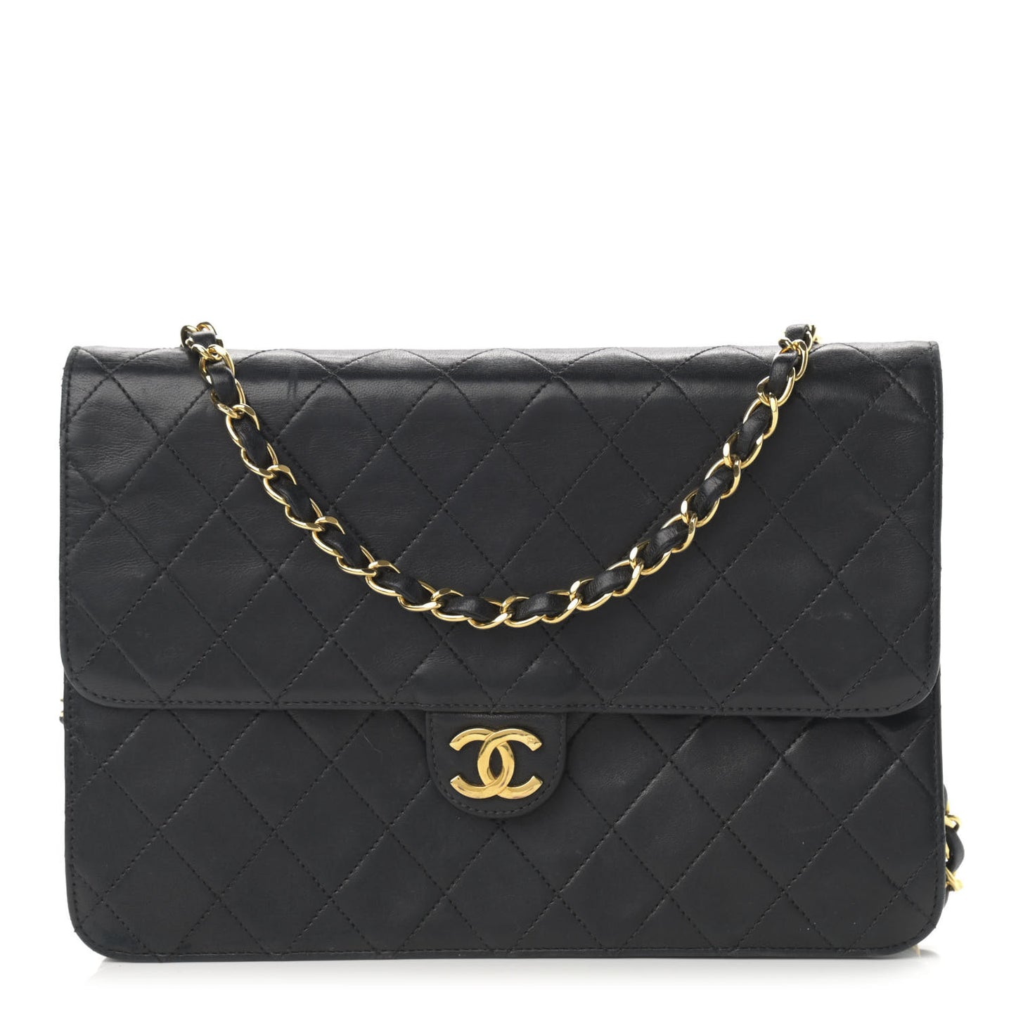 Lambskin Quilted Medium Single Flap Black