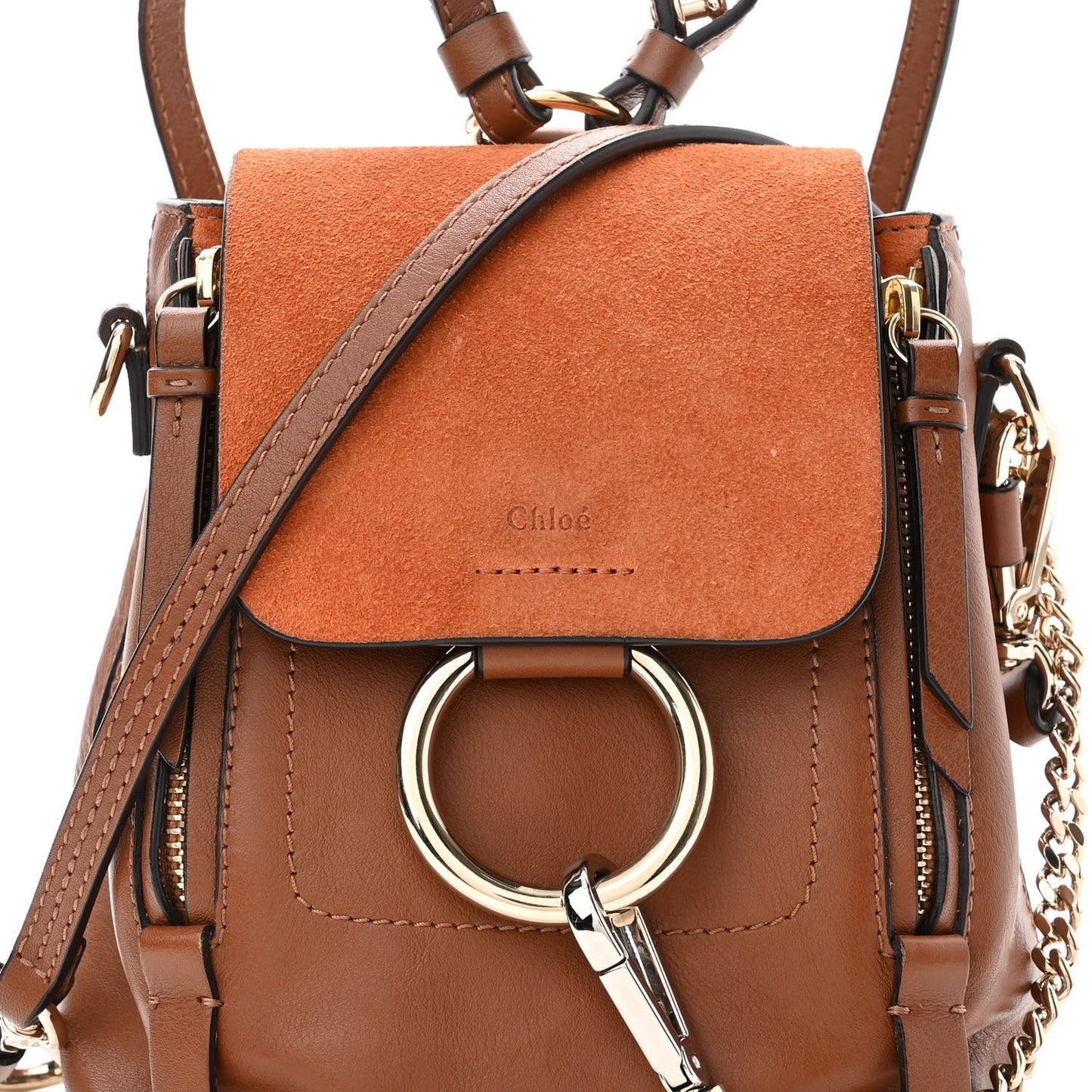 Suede Calfskin Small Faye Backpack Tobacco