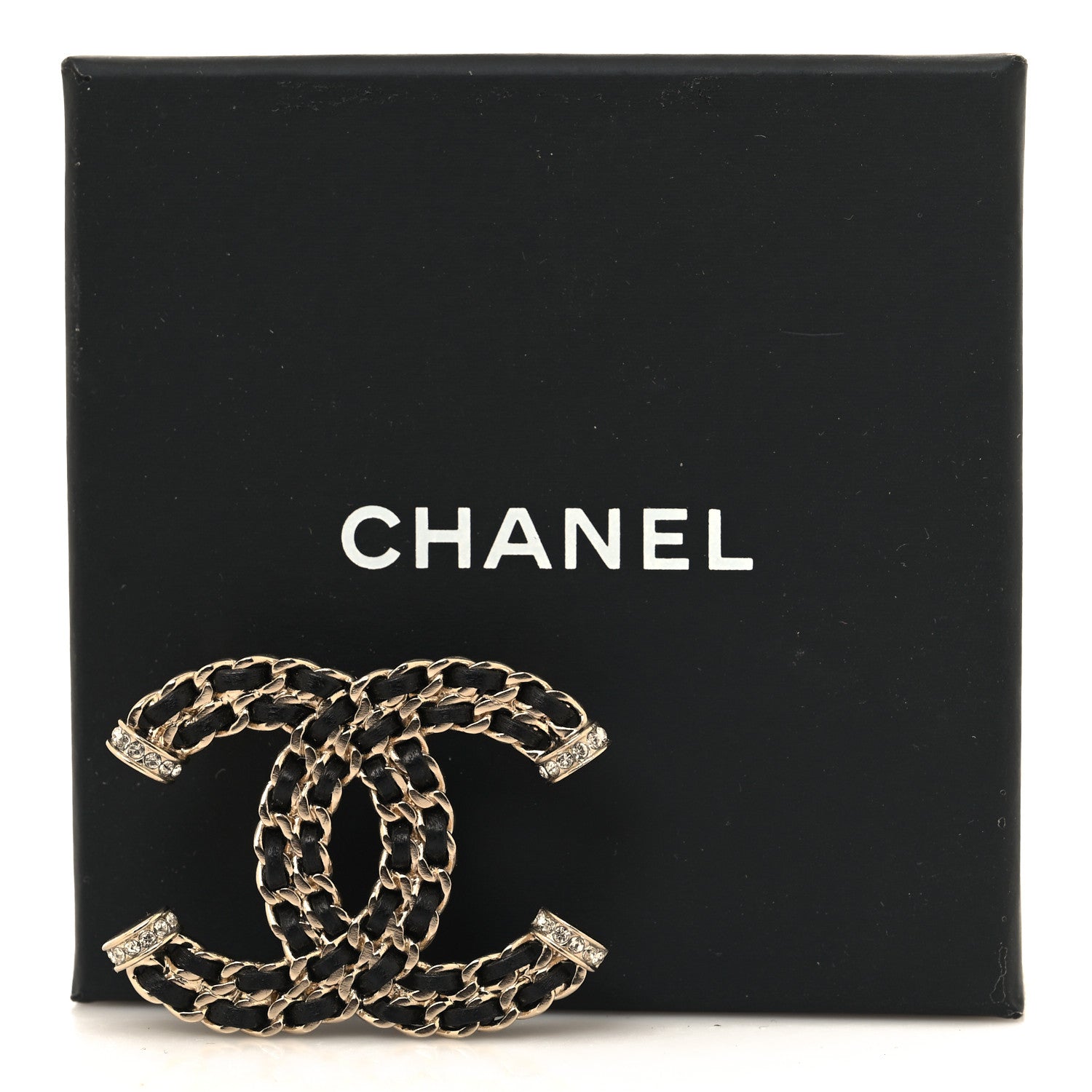 Chanel Lambskin Crystal CC Chain Brooch Black Gold 4 of 4