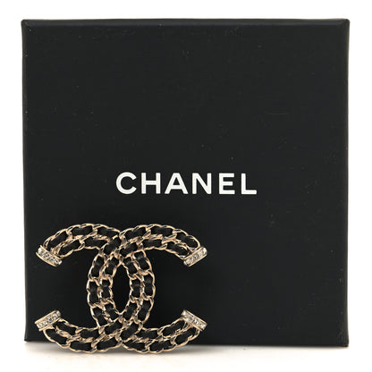 Chanel Lambskin Crystal CC Chain Brooch Black Gold 4 of 4
