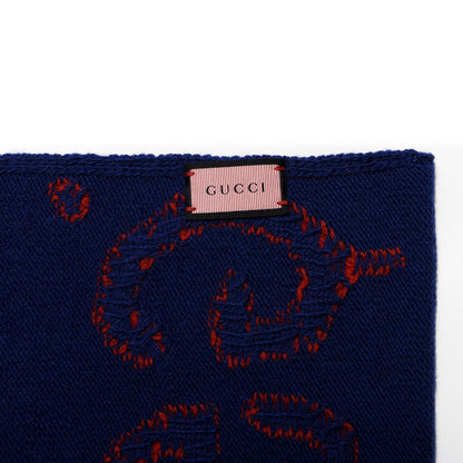 Gucci Wool Tricot GG Writers Scarf Midnight Blue Red 2 of 4