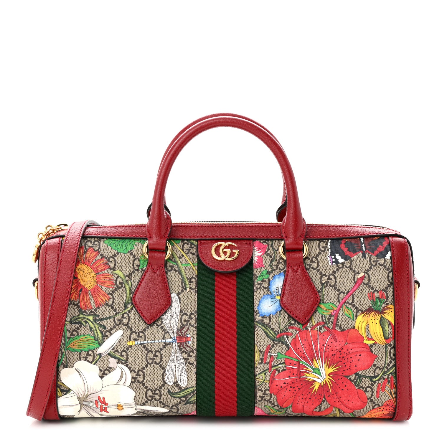 Gucci GG Supreme Monogram Flora Web Medium Ophidia Boston Red 1 of 11