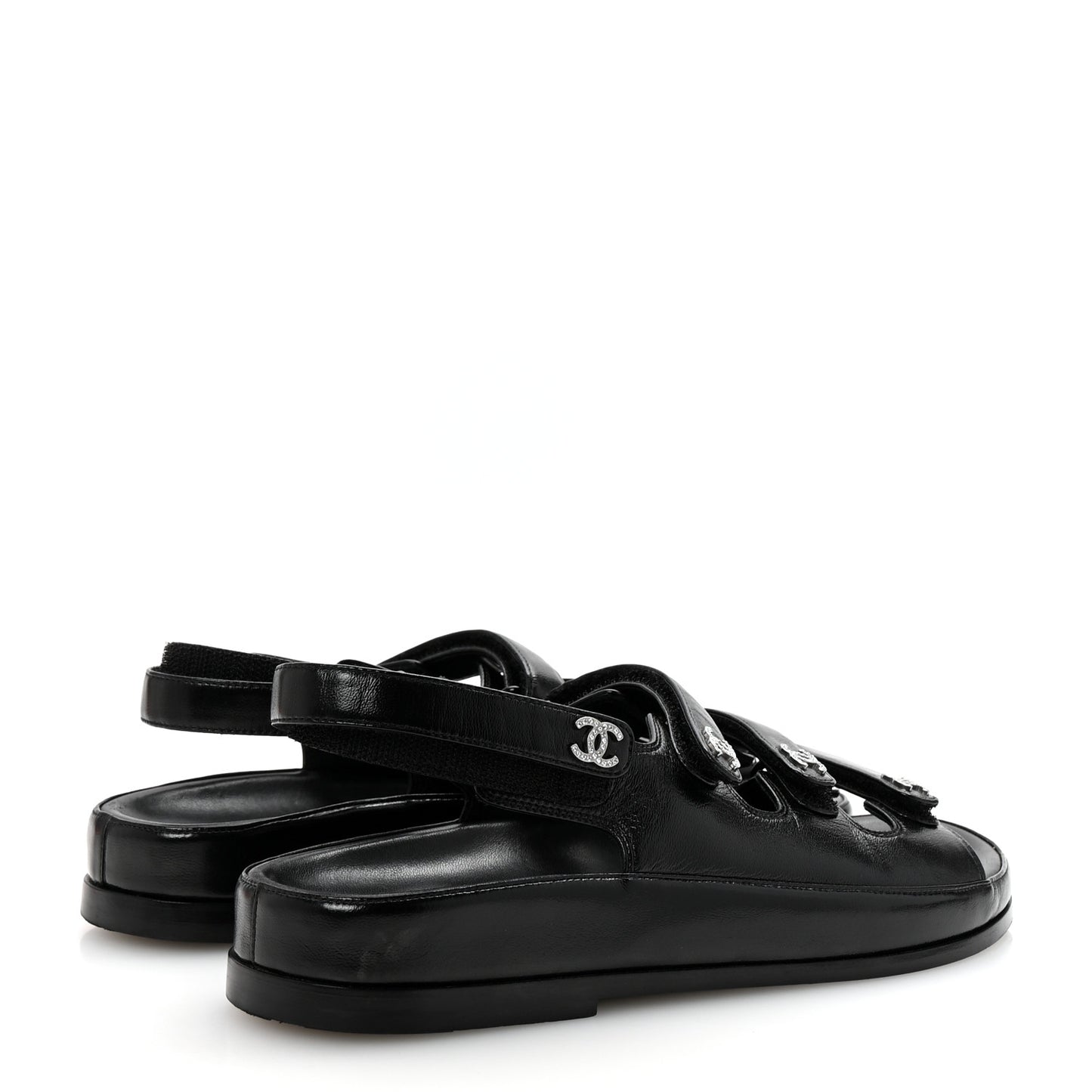 Lambskin Crystal CC Velcro Dad Sandals 37 Black