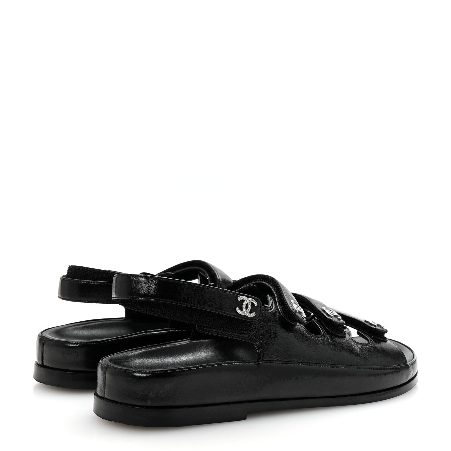 Chanel Lambskin Crystal CC Velcro Dad Sandals 37 Black 5 of 10