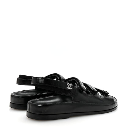 Chanel Lambskin Crystal CC Velcro Dad Sandals 37 Black 5 of 10