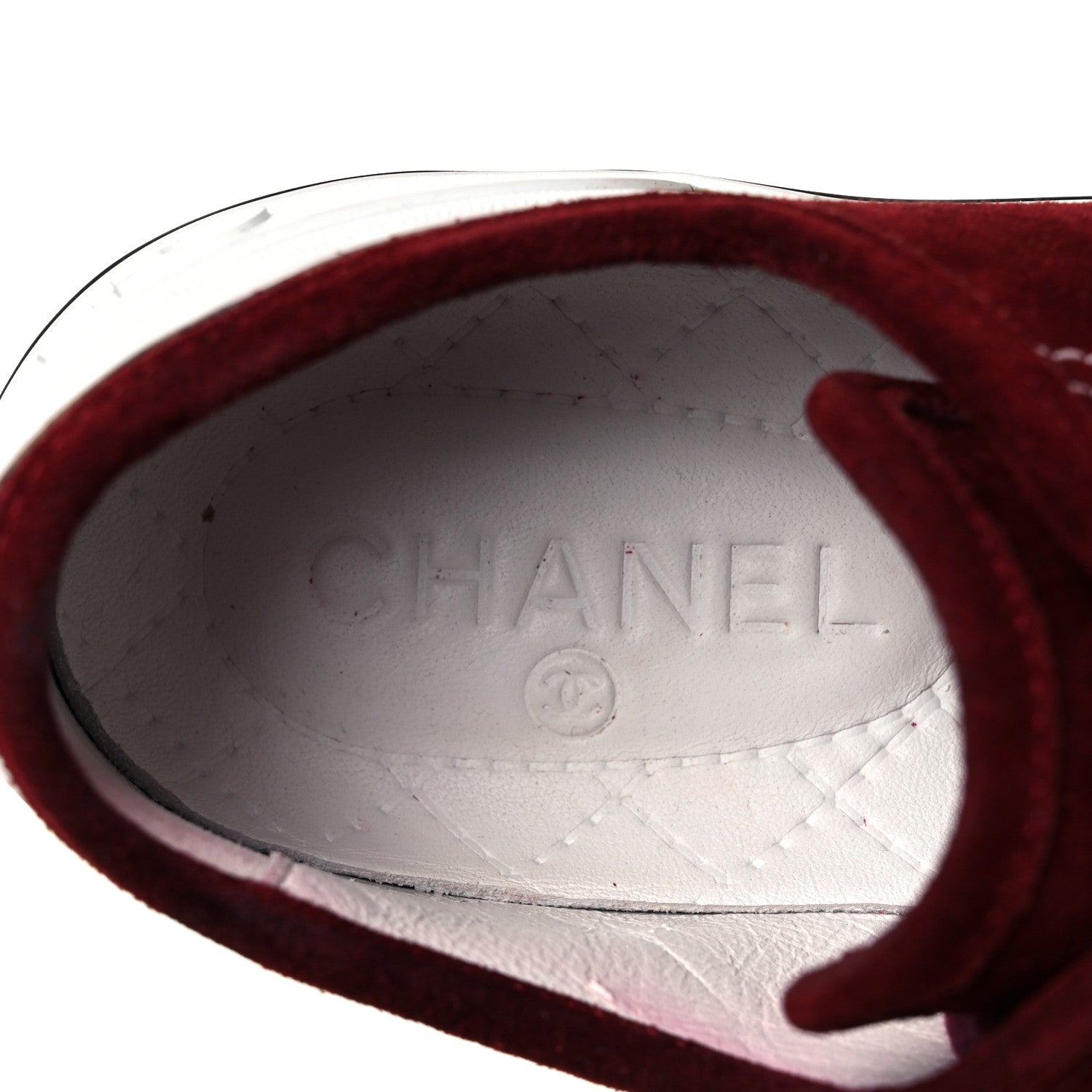 Chanel Suede Lace Up Cap Toe Sneakers 39.5 Burgundy 8 of 10