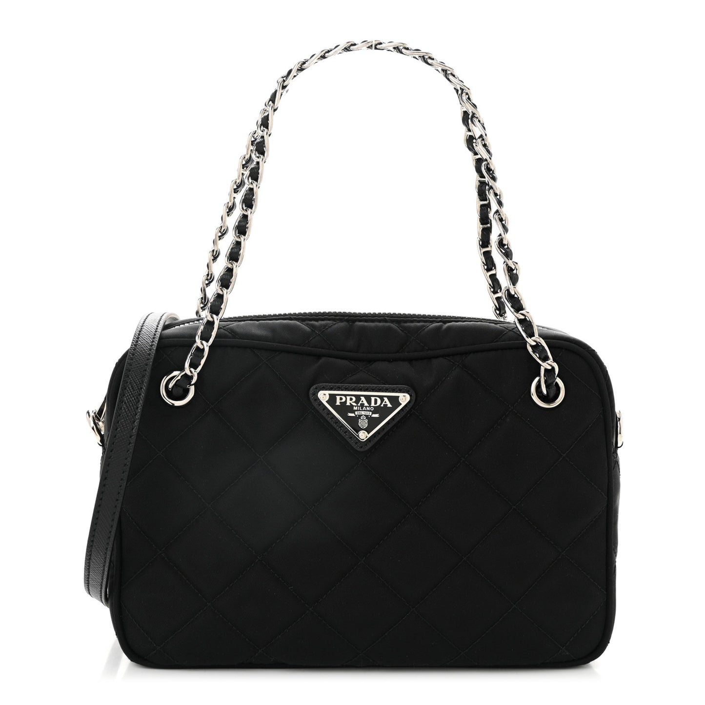 Nylon Tessuto Impuntu Quilted Bandoliera Crossbody Bag Black