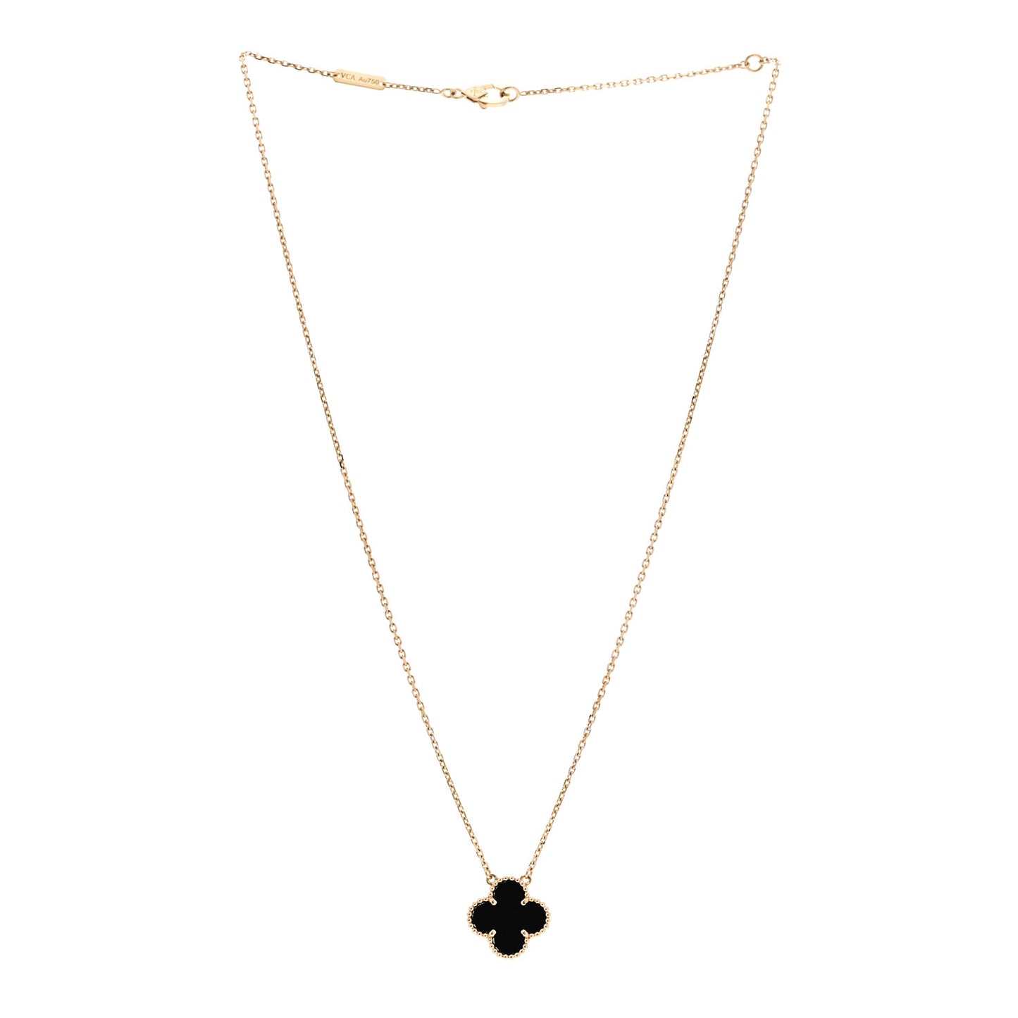 18K Yellow Gold Black Onyx Vintage Alhambra Pendant Necklace