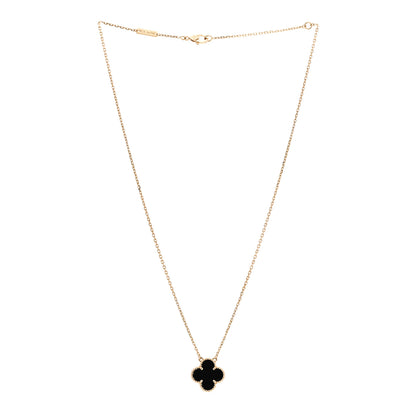 Van Cleef & Arpels 18K Yellow Gold Black Onyx Vintage Alhambra Pendant Necklace 3 of 5