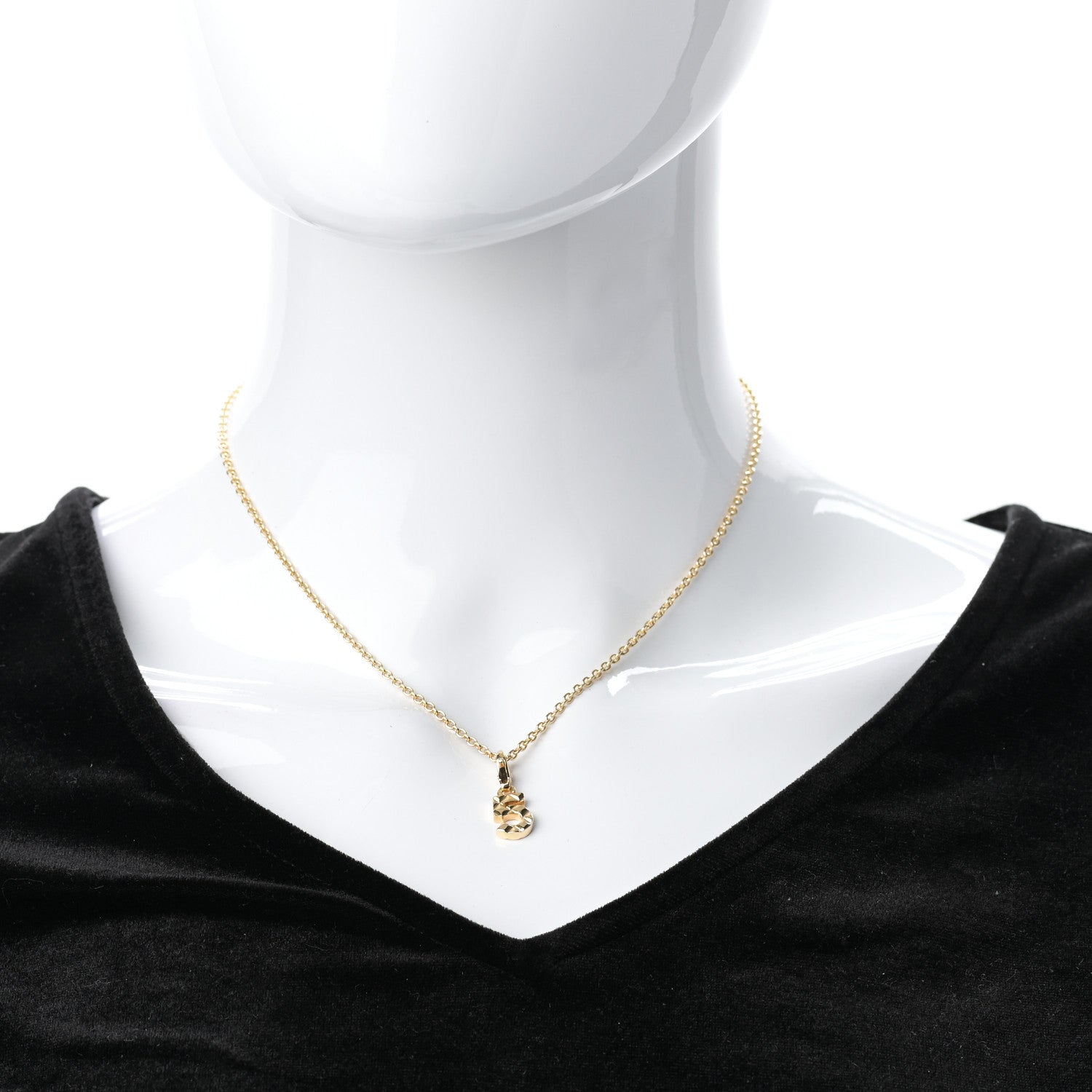 Chanel 18K Yellow Gold Quilted No.5 Charm Pendant Necklace 2 of 7