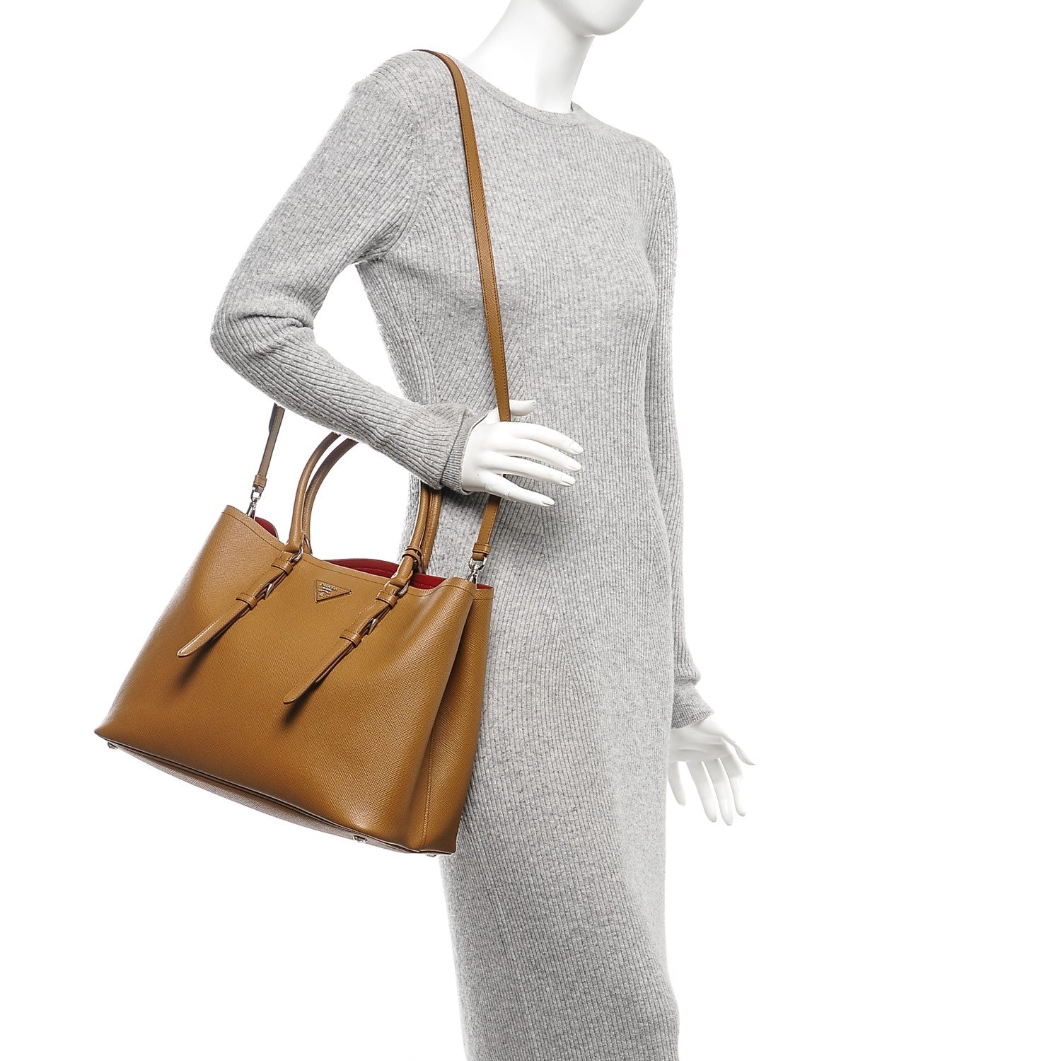 Prada Saffiano Cuir Medium Double Handle Tote Caramel 2 of 6