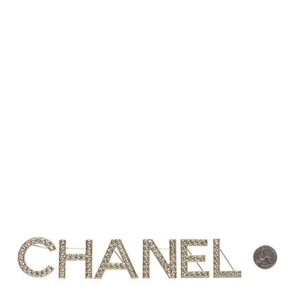 Chanel Crystal Cha-Nel Logo Brooch Set Gold 2 of 5