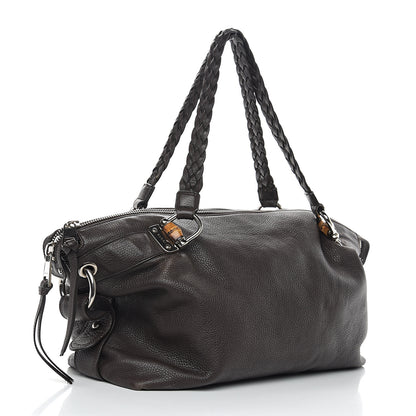 Gucci Pebbled Calfskin Large Bamboo Bar Tassel Shoulder Bag Dark Brown 2 of 10