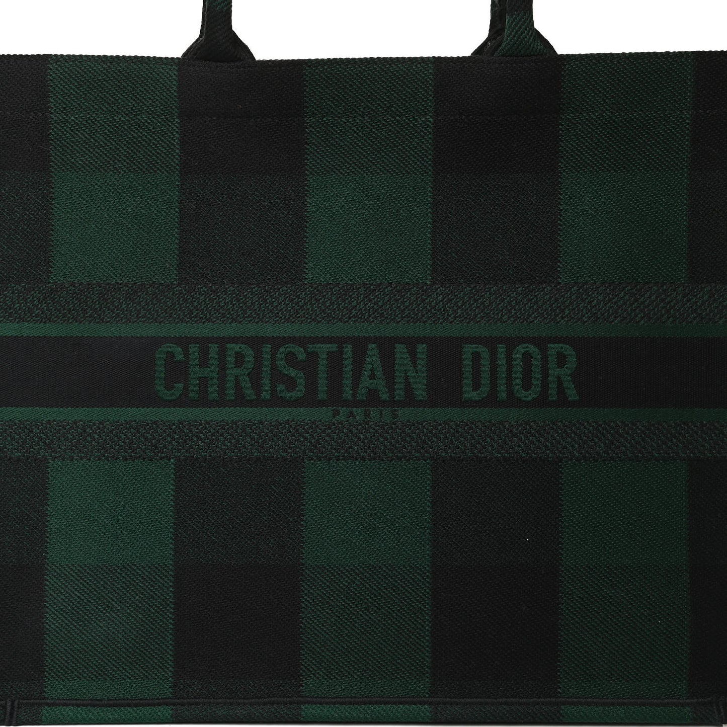 Canvas Embroidered Checkered Book Tote Black Green