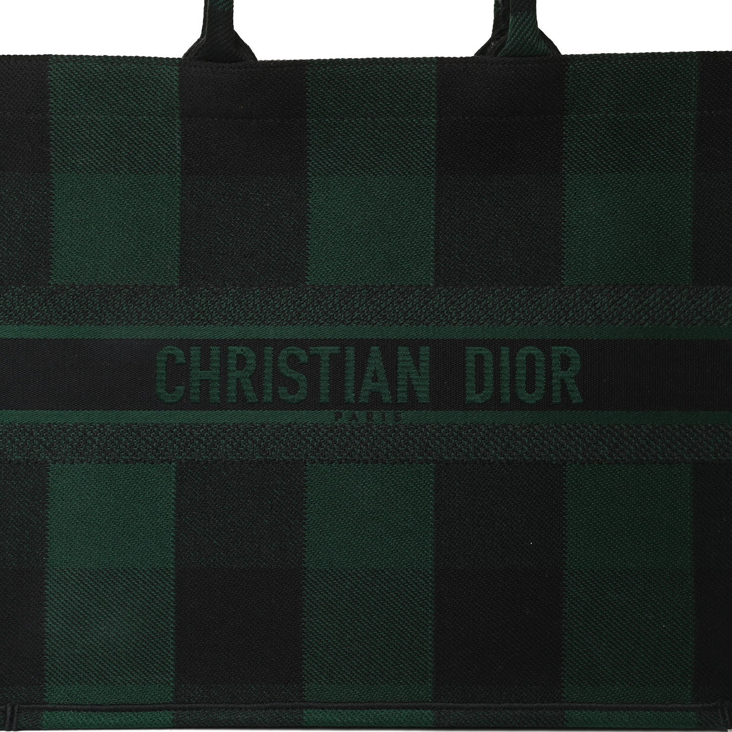 Christian Dior Canvas Embroidered Checkered Book Tote Black Green 8 of 13