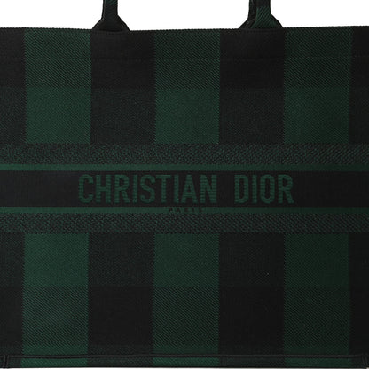 Christian Dior Canvas Embroidered Checkered Book Tote Black Green 8 of 13