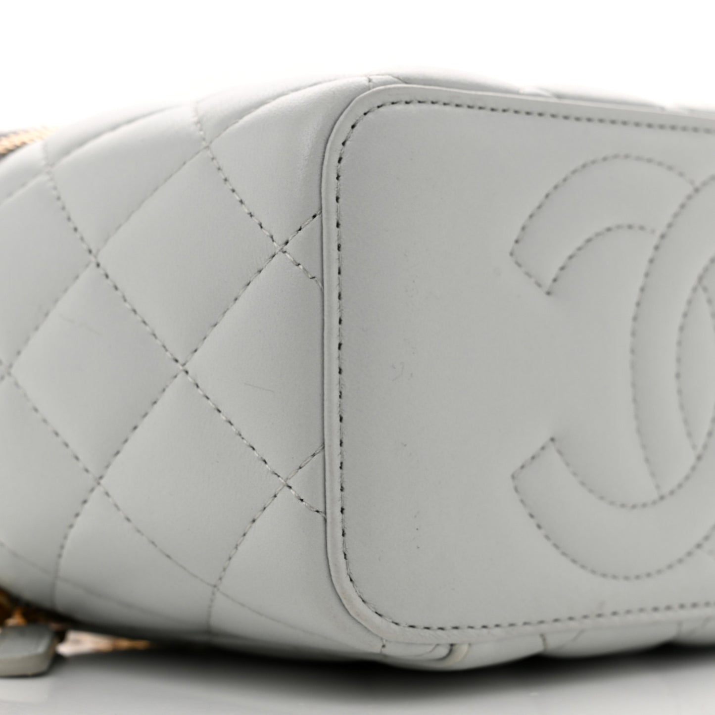 Lambskin Quilted Sweet Camellia Small Vanity Case With Chain Light Green