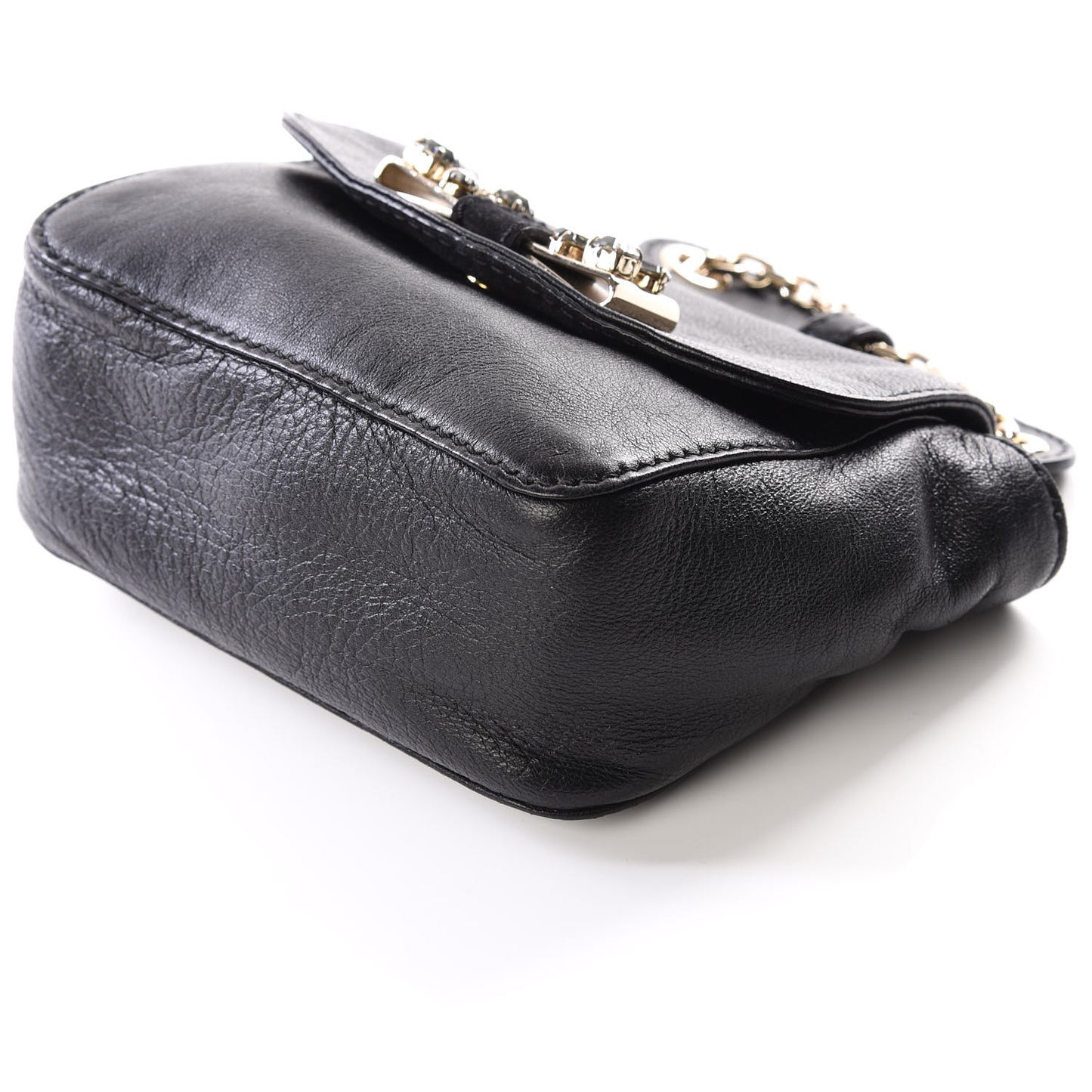 Grained Calfskin Crystal Mini Lily Crossbody Bag Black
