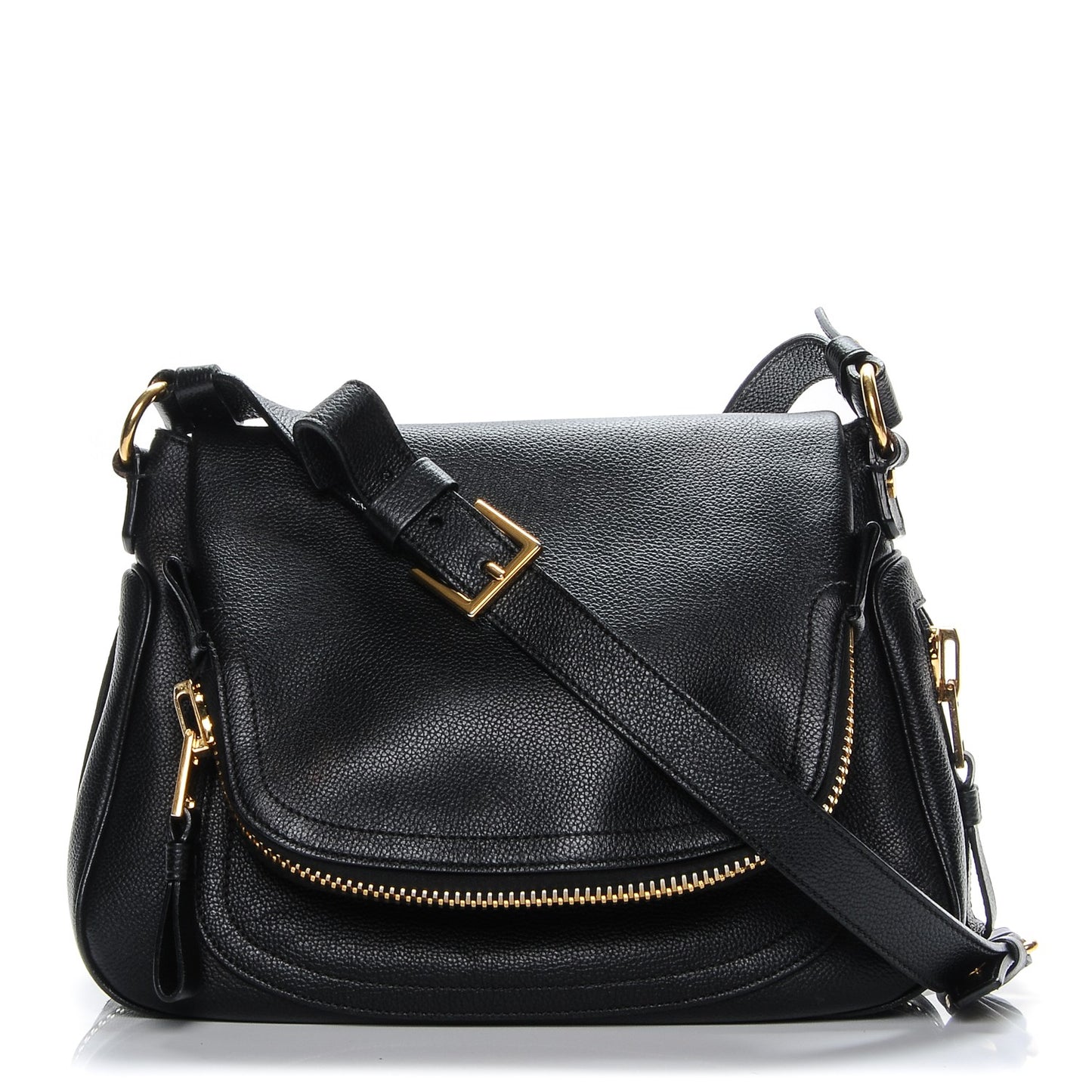 Grained Calfskin Medium Jennifer Crossbody Bag Black