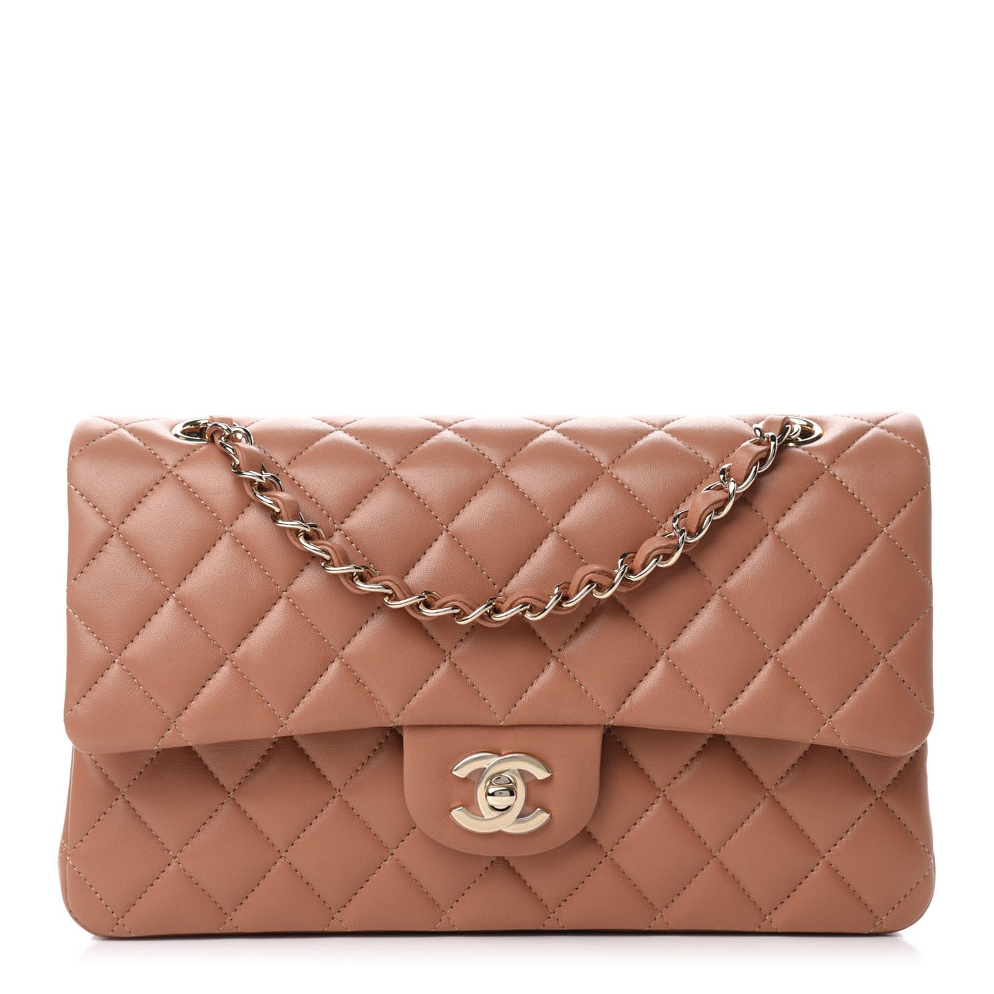Lambskin Quilted Medium Double Flap Brown