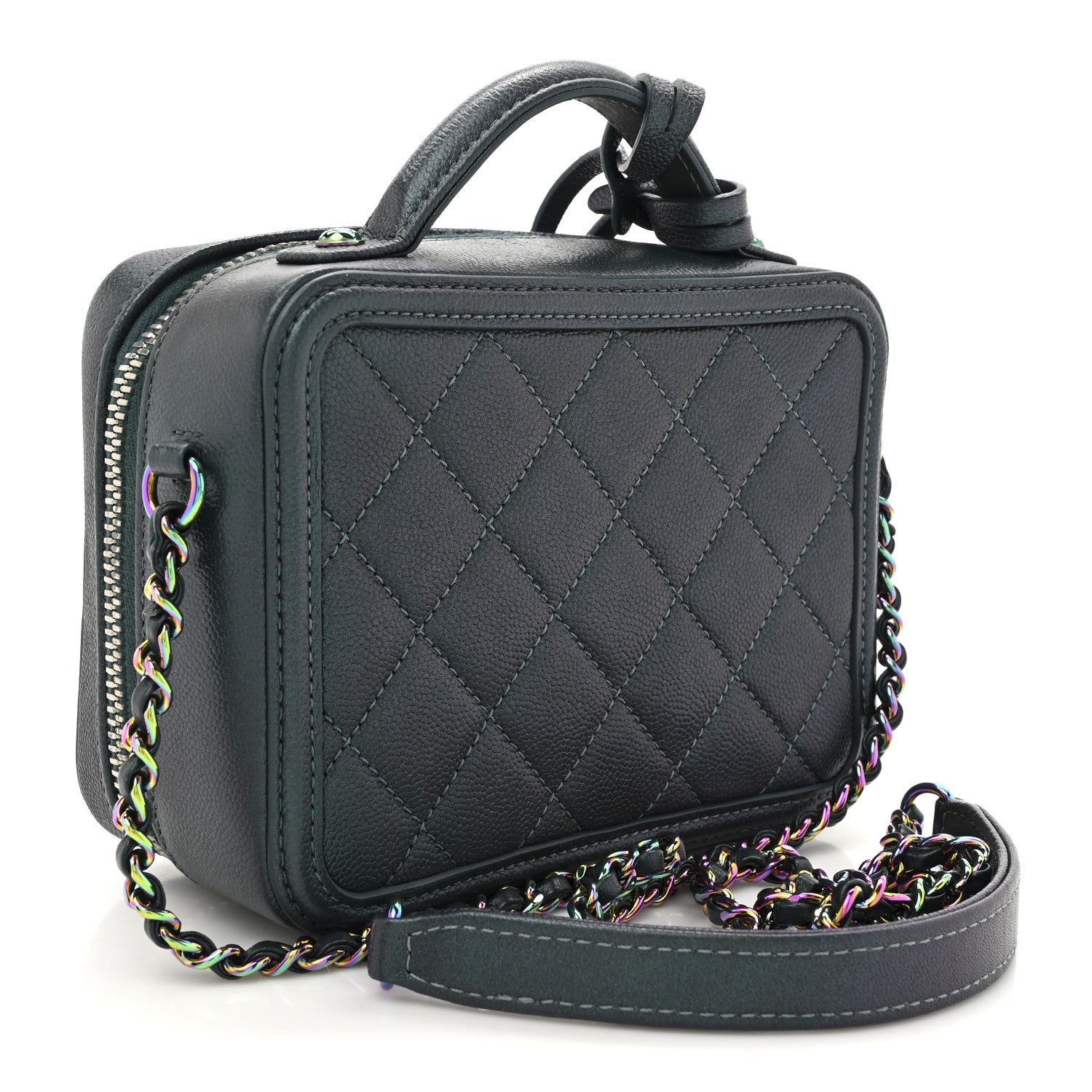 Chanel Iridescent Caviar Quilted Small CC Filigree Vanity Case Dark Turquoise 3 of 11
